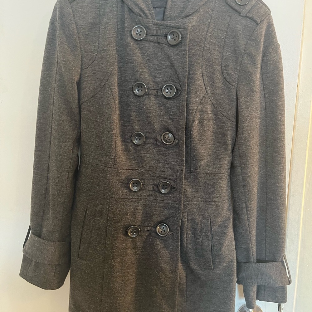 Suzy Shier Charcoal Double-Breasted Wool-Blend Coat